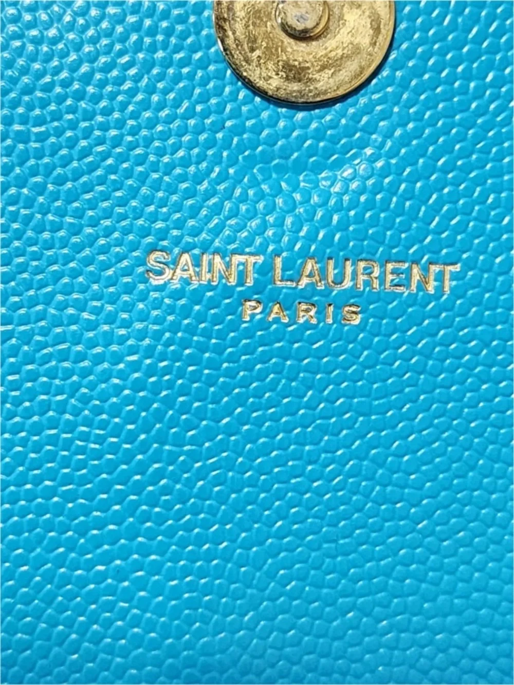 Authentic YVES SAINT LAURENT Caviar Leather Cassandre Clutch Bag turquoise - Picture 3 of 15